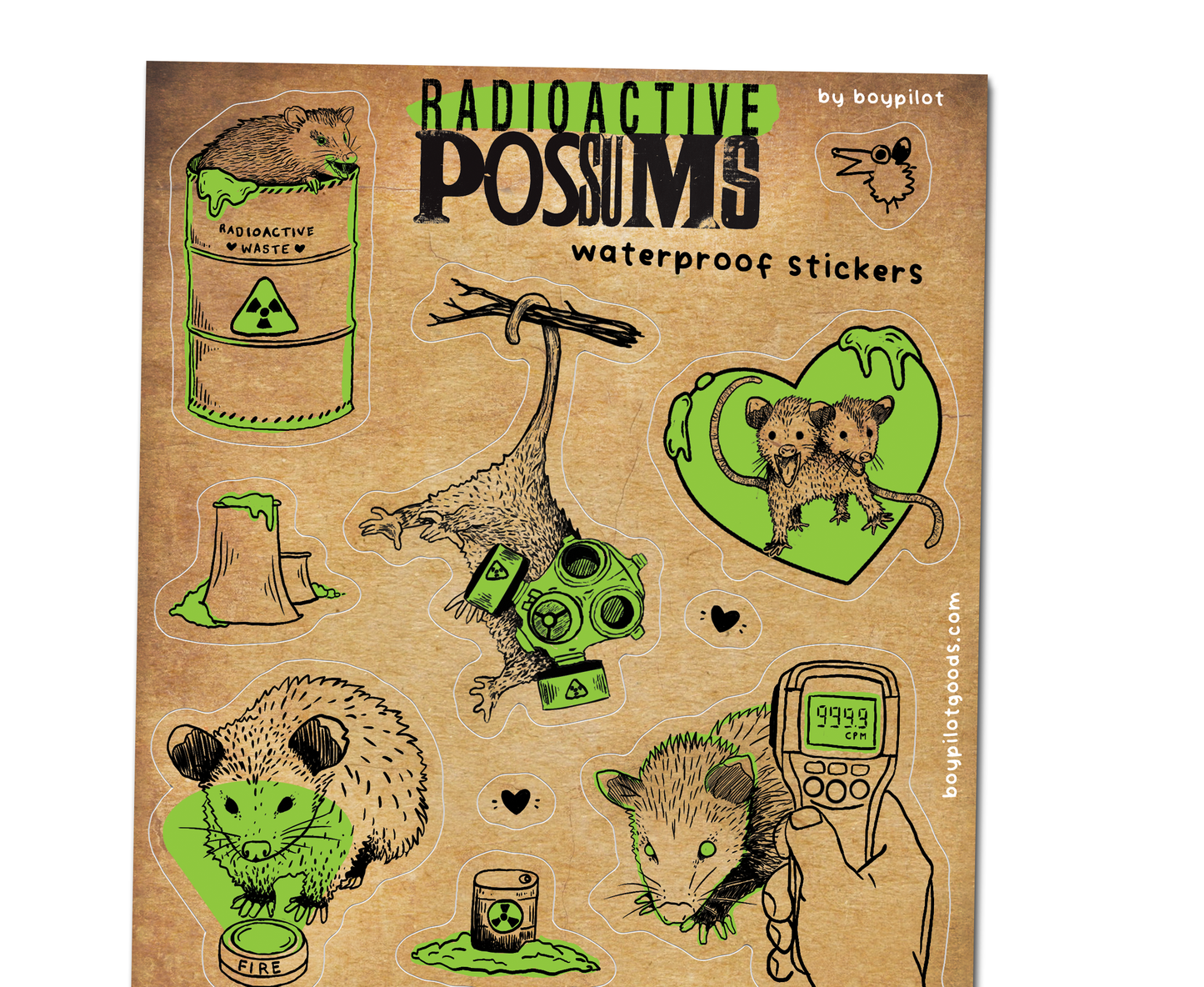 Radioactive Opossums Vintage Vinyl Sticker Sheet