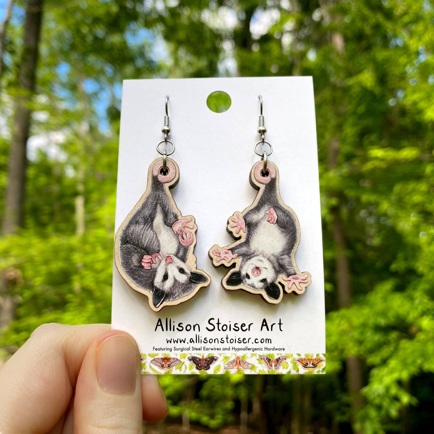Wooden Baby Opossum Earrings