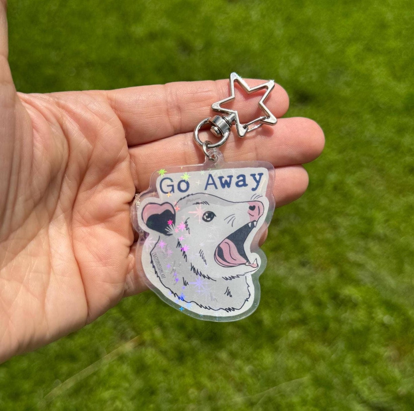 Go Away Sparkle Opossum Acrylic Keychain