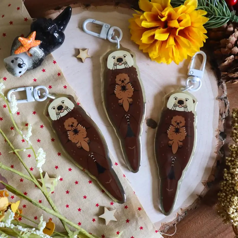 Floating Sea Otter and Pup Acrylic Keychain