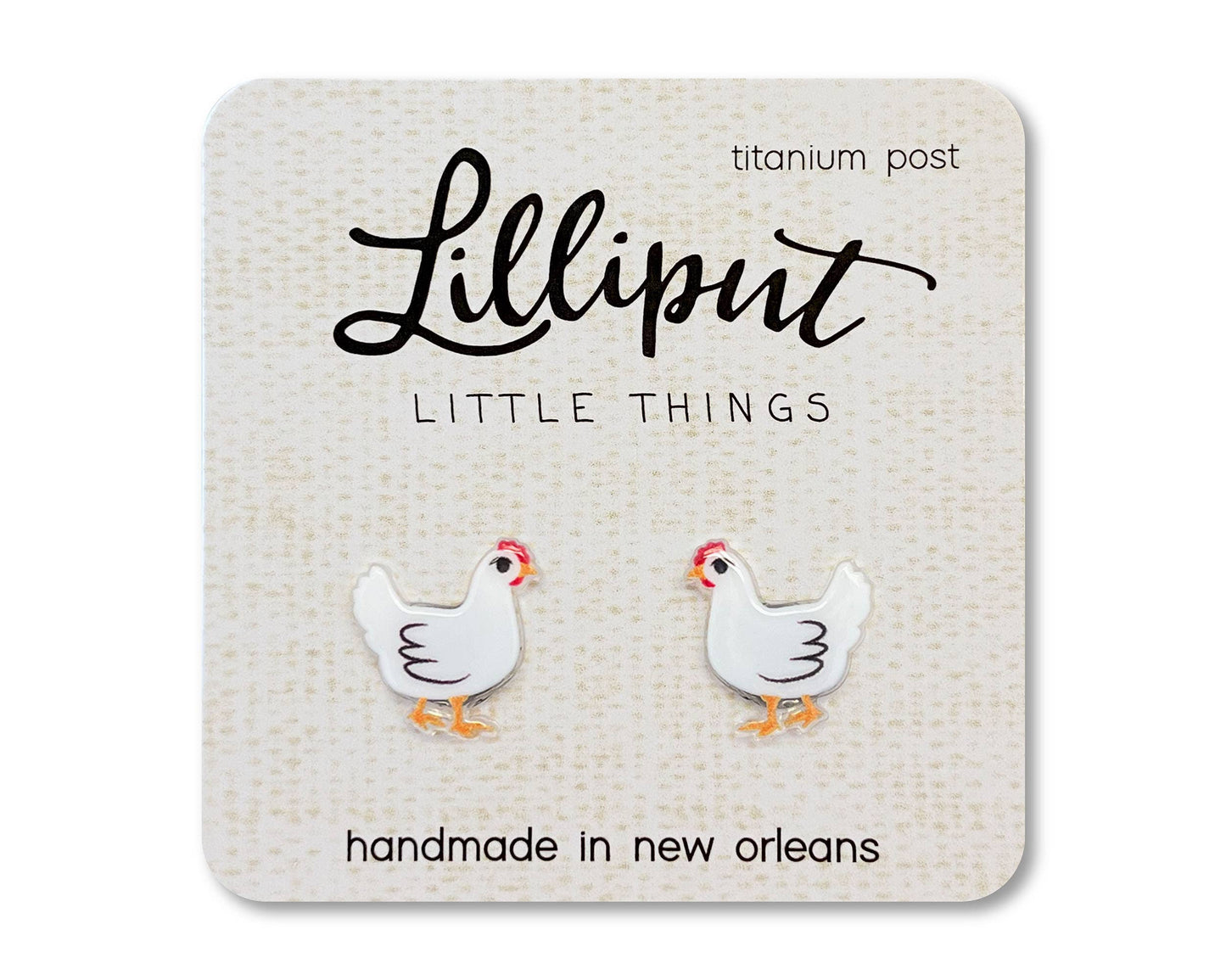White Chicken Earrings
