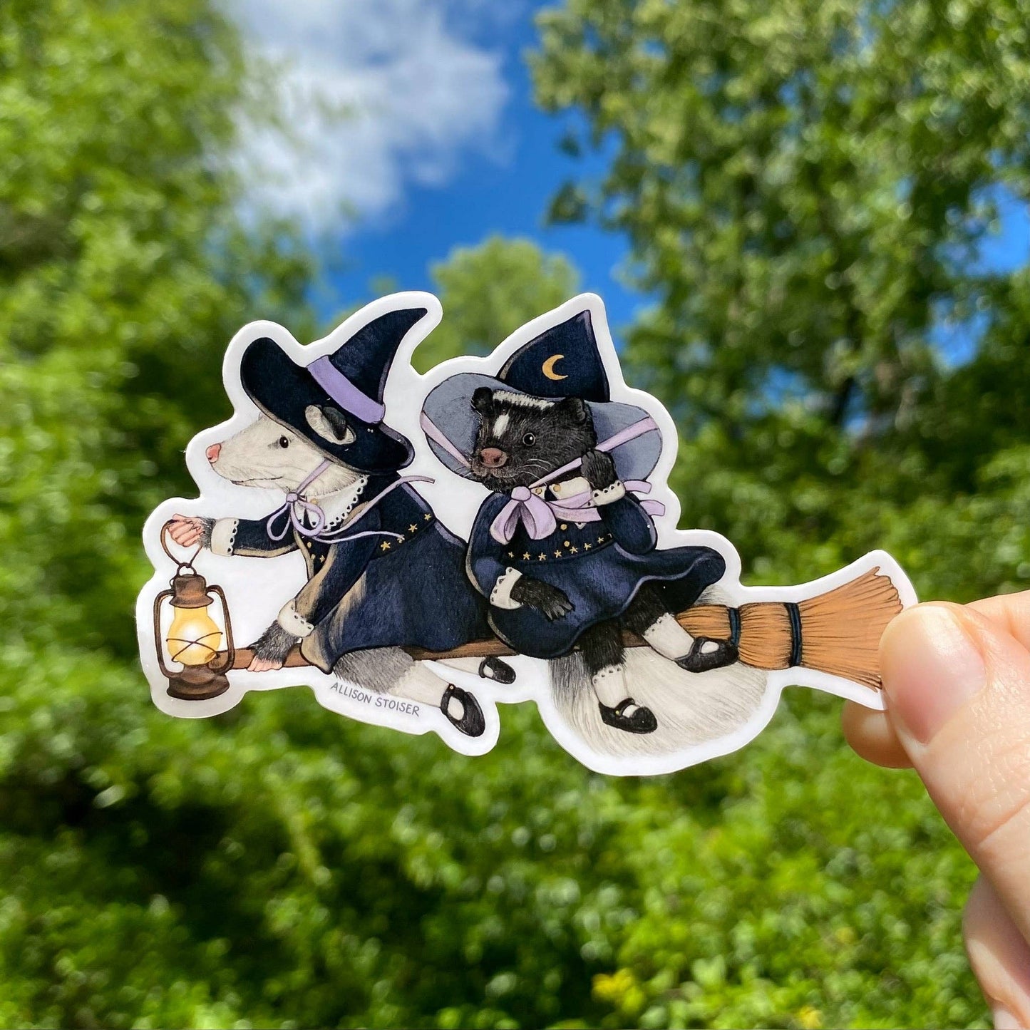 Flying Witch Opossum and Skunk Vinyl Sticker