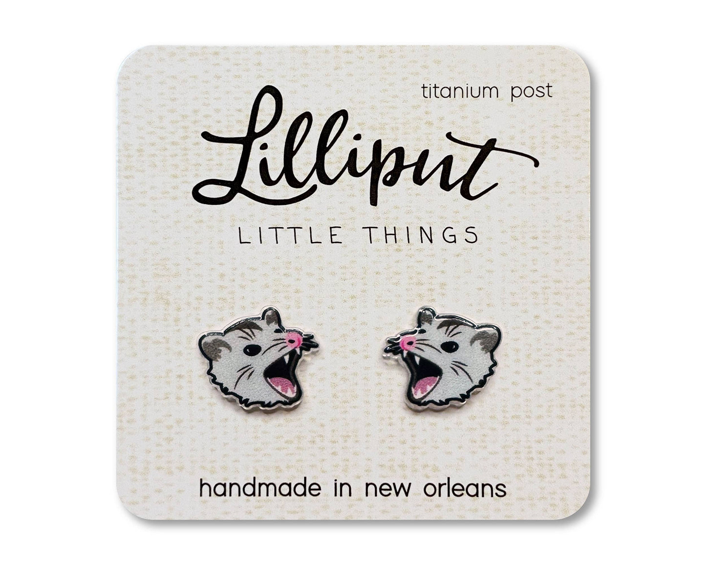 Yelling Opossum Earrings