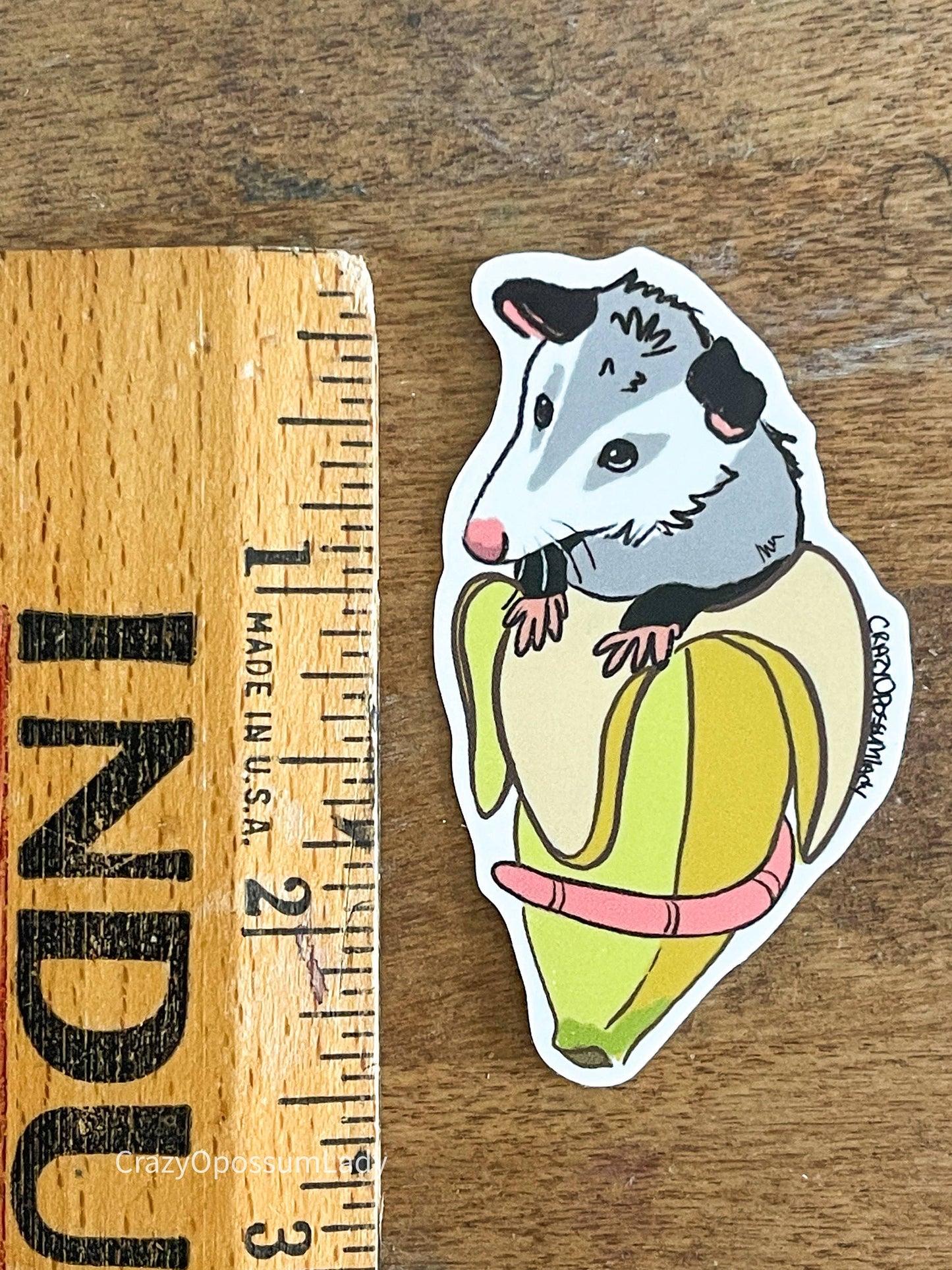 Banana Opossum Vinyl Sticker