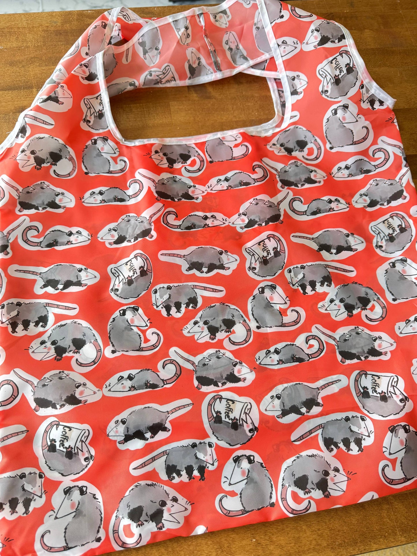 Orange Opossum Scurry Print Reusable Grocery Bag
