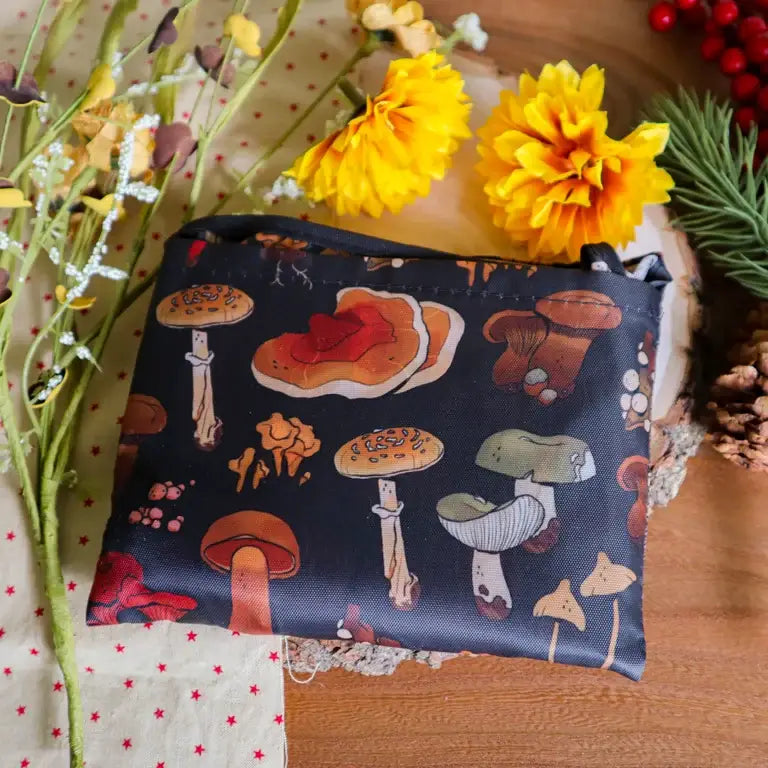 Many Mushrooms Print Reusable Grocery Bag