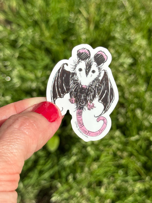 Flying Bat Opossum Vinyl Sticker
