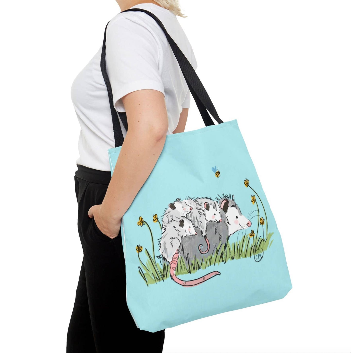 Mama Opossum with Joeys Cotton Canvas Tote Bag