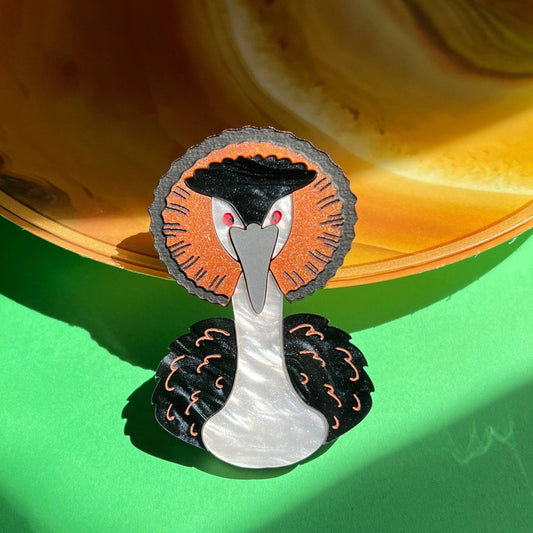 Great Crested Grebe Brooch