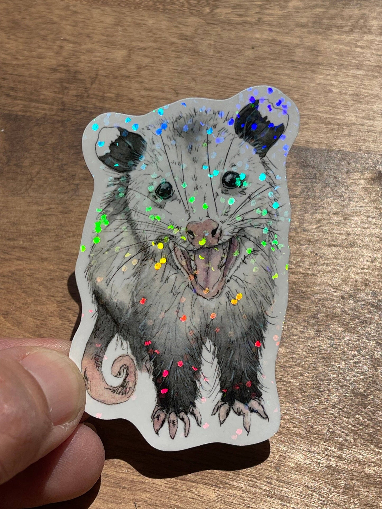 Smiling Opossum Joey Glitter Vinyl Sticker