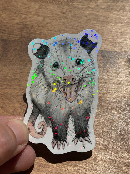 Smiling Opossum Joey Glitter Vinyl Sticker