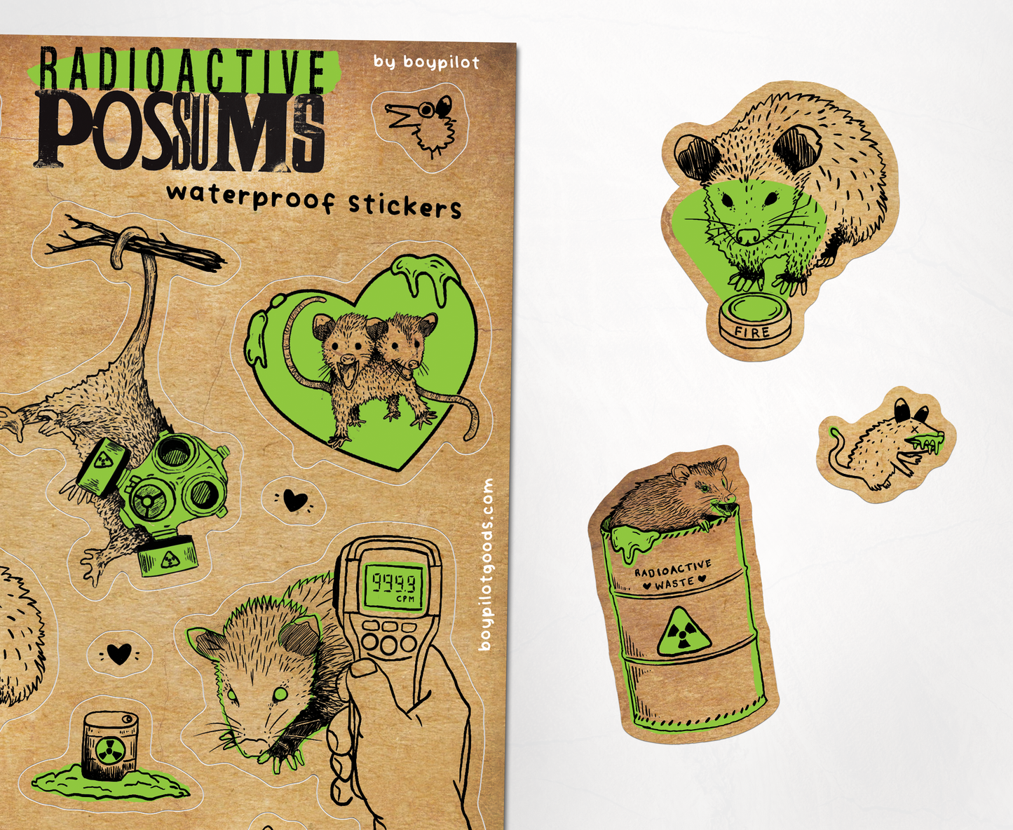 Radioactive Opossums Vintage Vinyl Sticker Sheet