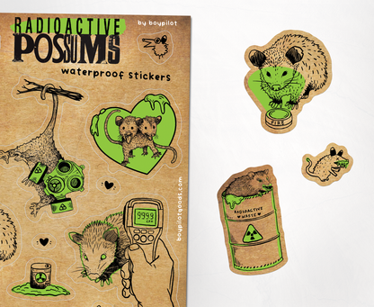 Radioactive Opossums Vintage Vinyl Sticker Sheet