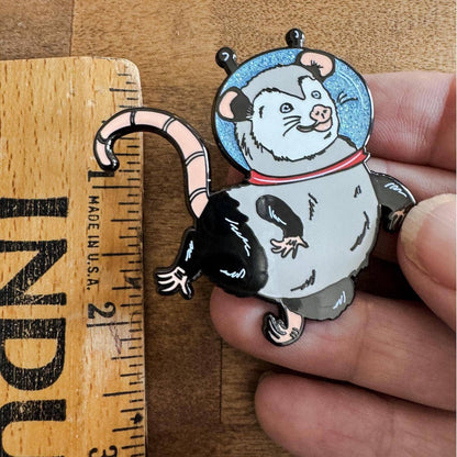 Glitter Astronaut Opossum Enamel Pin