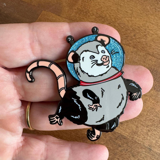 Glitter Astronaut Opossum Enamel Pin