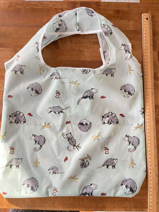 Green Opossum Print Reusable Grocery Bag