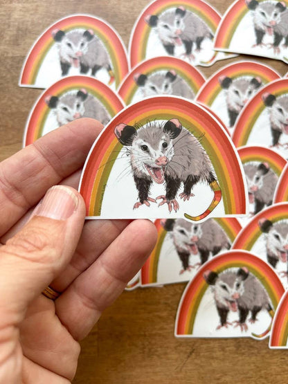 Vintage Rainbow Opossom Joey Vinyl Sticker