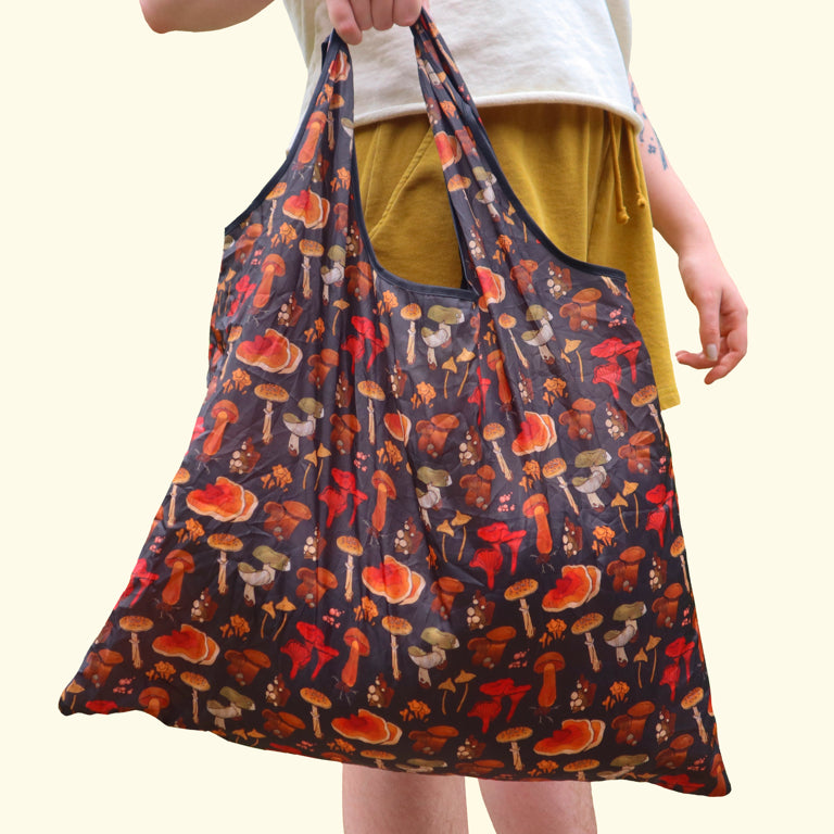 Many Mushrooms Print Reusable Grocery Bag