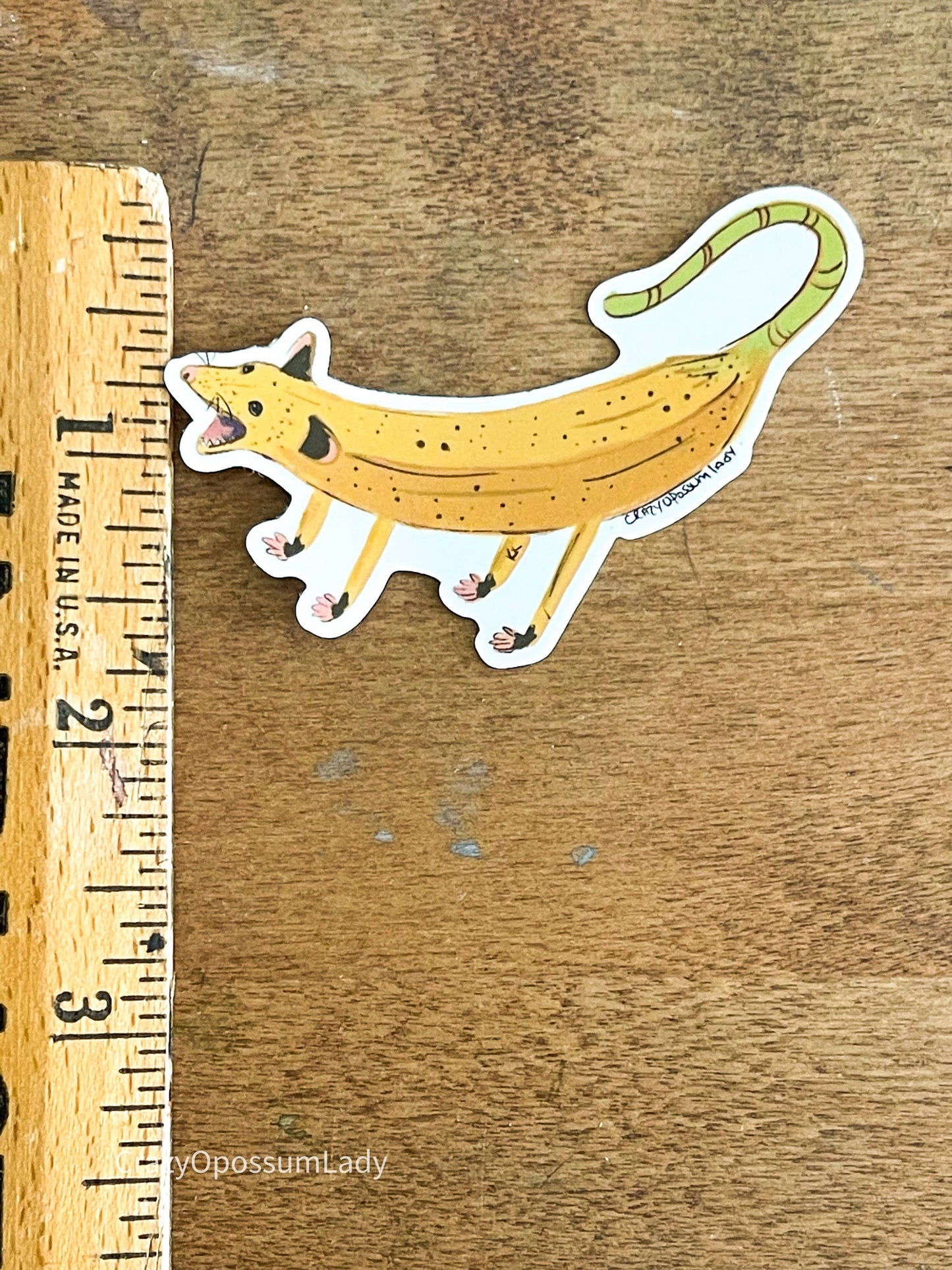 Screaming Banana Opossum Vinyl Sticker