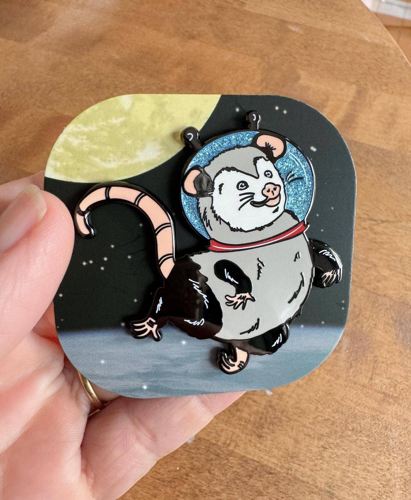 Glitter Astronaut Opossum Enamel Pin