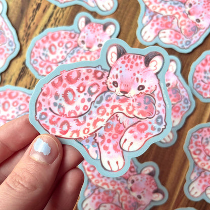 Cuddly Snow Leopard Vinyl Sticker