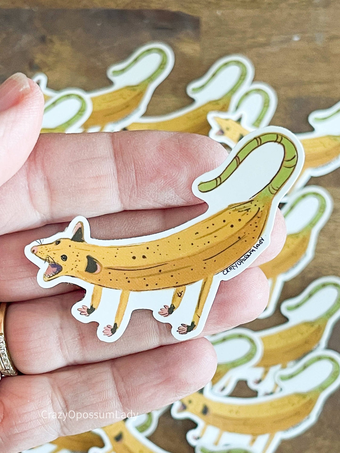 Screaming Banana Opossum Vinyl Sticker