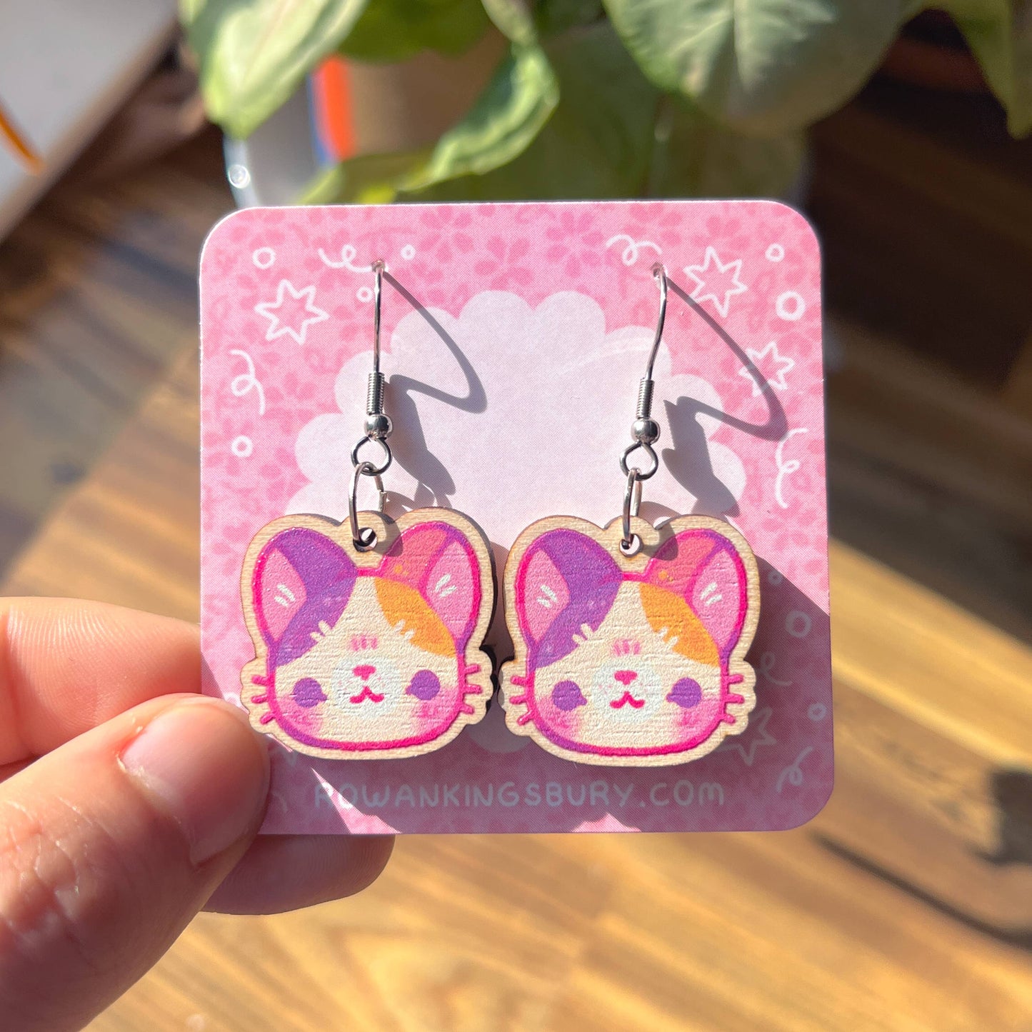 Calico Cat Wooden Earrings