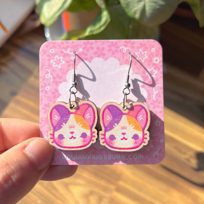 Calico Cat Wooden Earrings