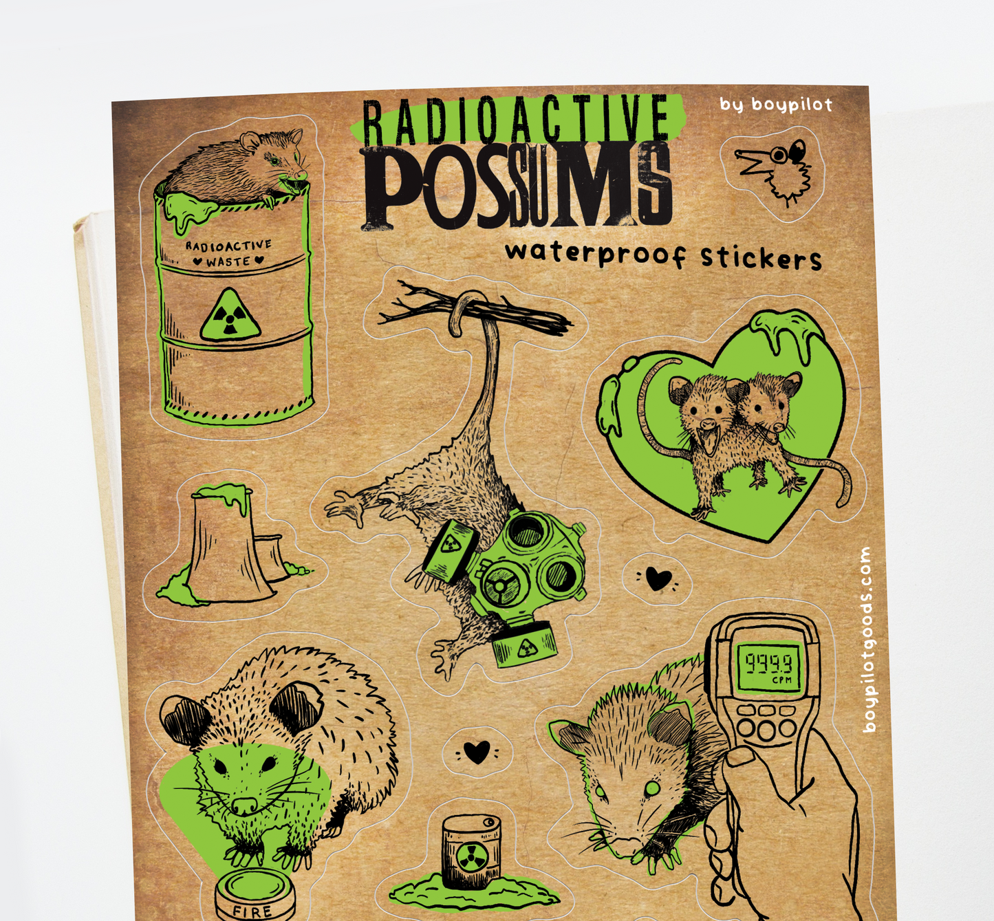Radioactive Opossums Vintage Vinyl Sticker Sheet