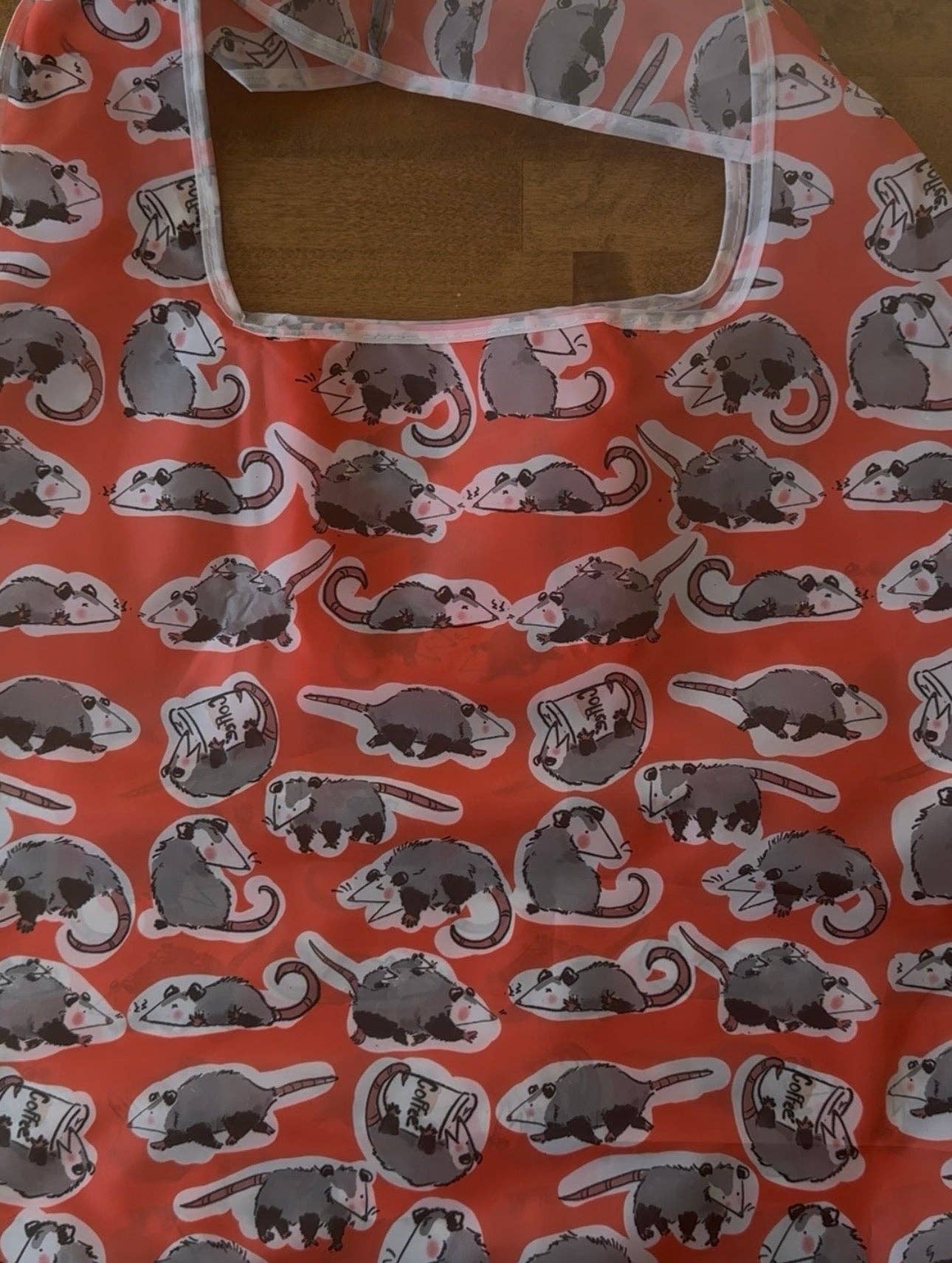 Orange Opossum Scurry Print Reusable Grocery Bag