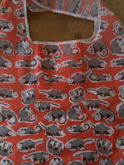 Orange Opossum Scurry Print Reusable Grocery Bag
