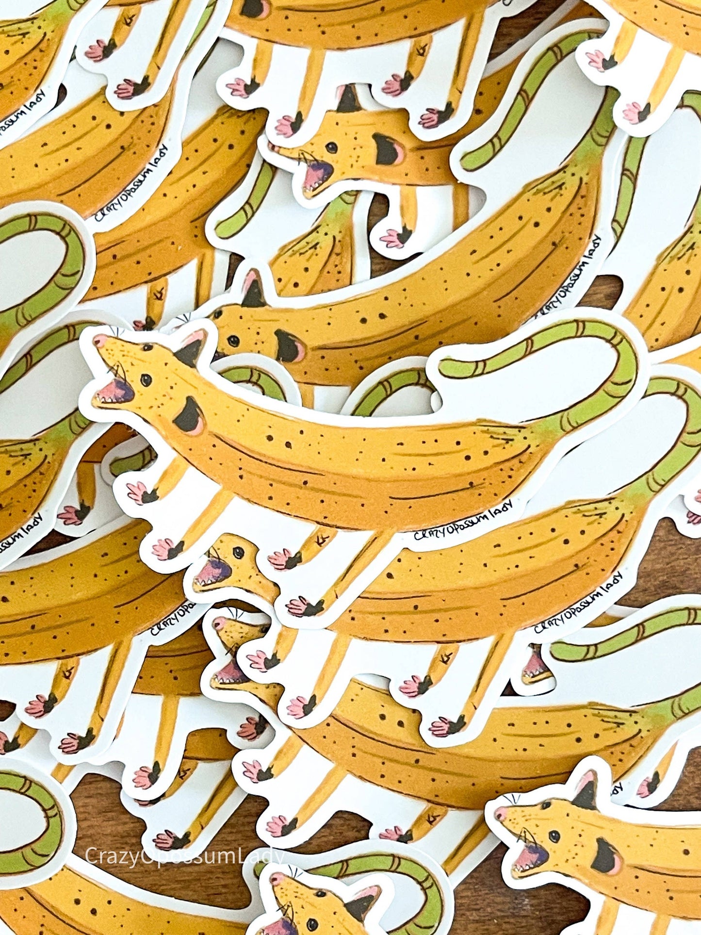 Screaming Banana Opossum Vinyl Sticker