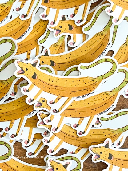 Screaming Banana Opossum Vinyl Sticker