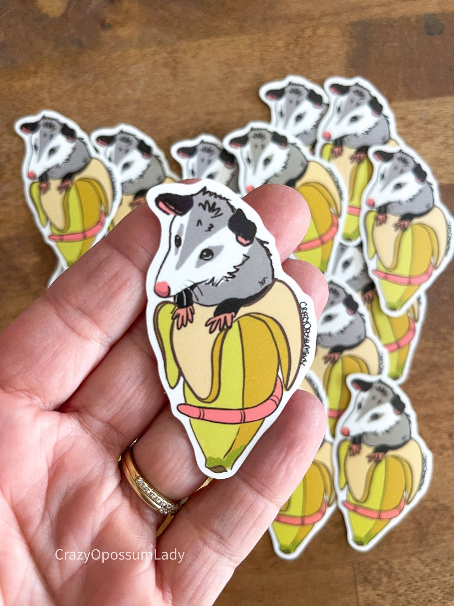Banana Opossum Vinyl Sticker