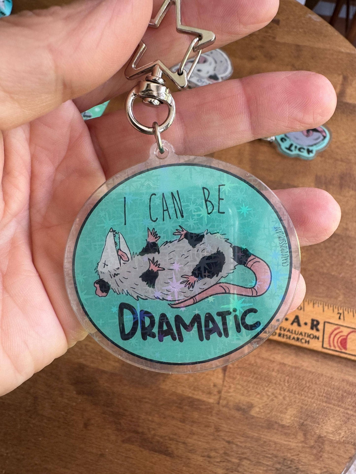 Dramatic Sparkle Opossum Acrylic Keychain