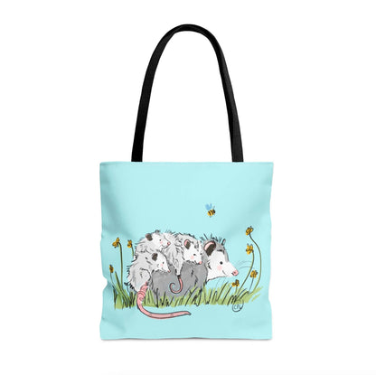 Mama Opossum with Joeys Cotton Canvas Tote Bag