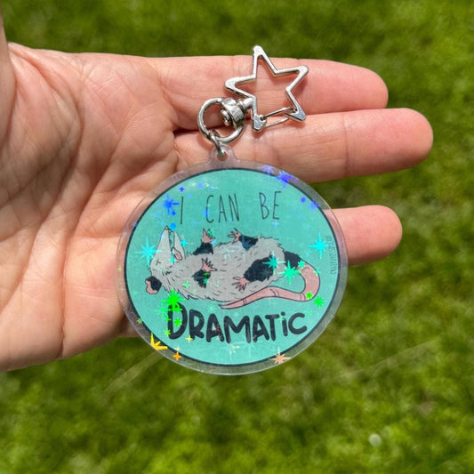Dramatic Sparkle Opossum Acrylic Keychain