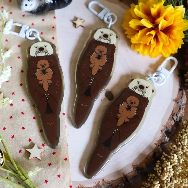 Floating Sea Otter and Pup Acrylic Keychain
