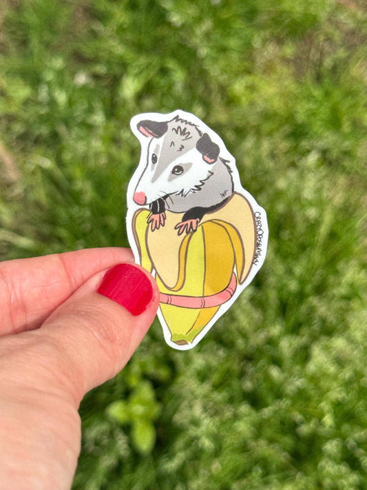 Banana Opossum Vinyl Sticker