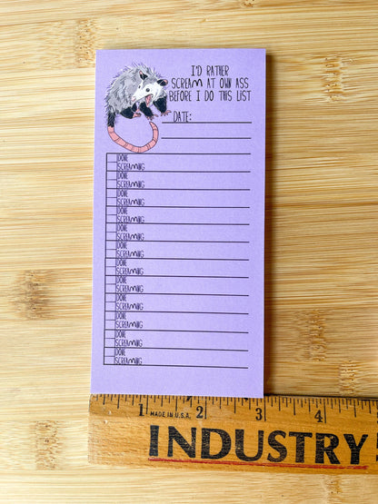 To-Do List Screaming Opossum Notepad
