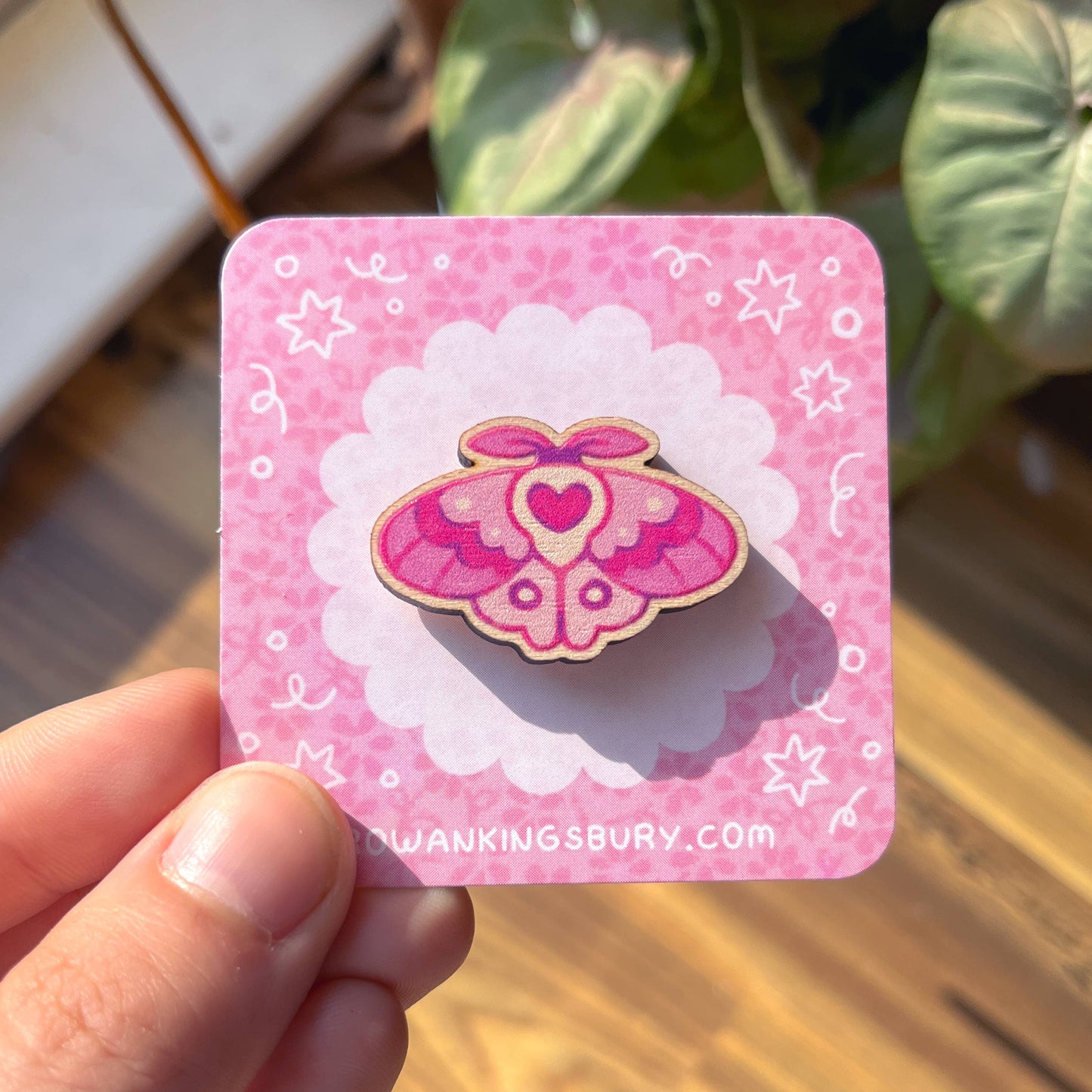 Rosy Maple Moth Wooden Pin