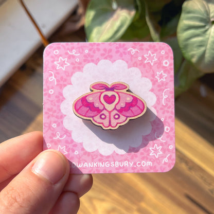 Rosy Maple Moth Wooden Pin