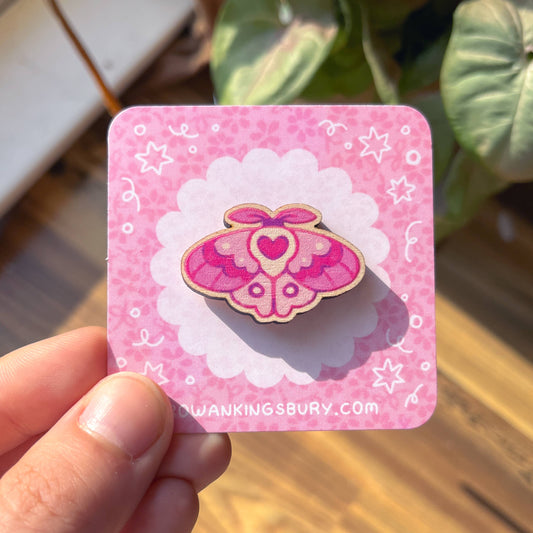 Rosy Maple Moth Wooden Pin