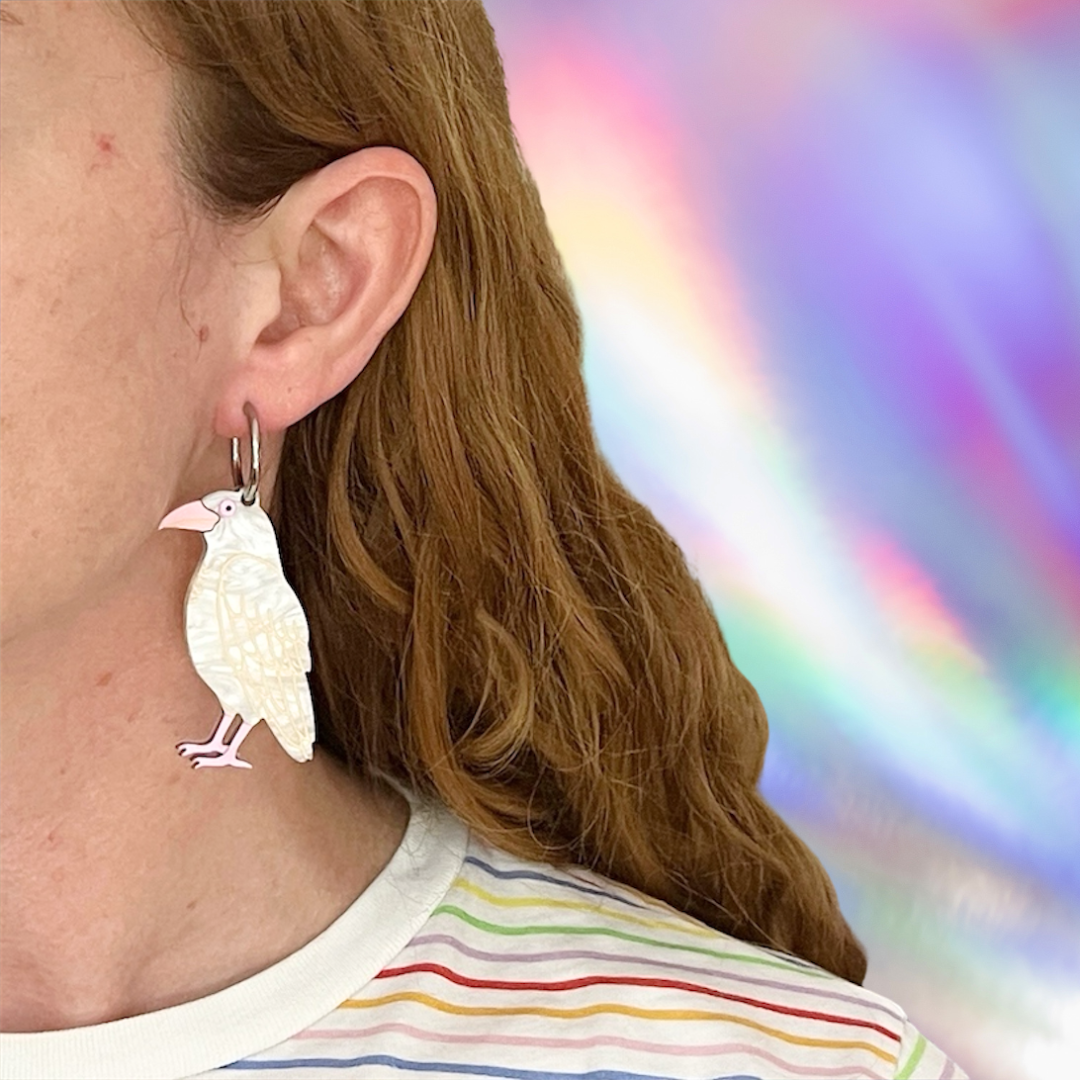 White and Black Raven Earrings