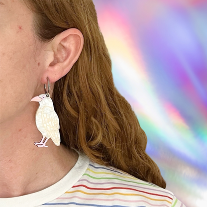 White and Black Raven Earrings