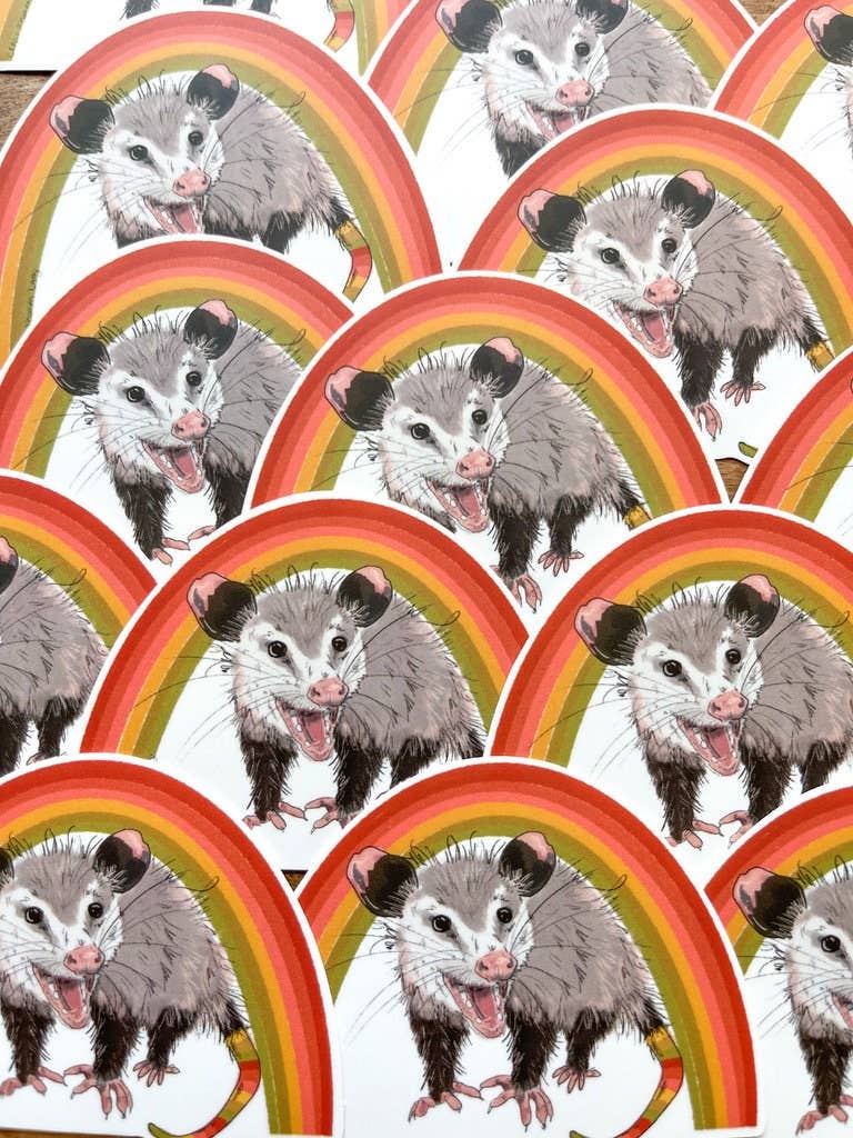 Vintage Rainbow Opossom Joey Vinyl Sticker