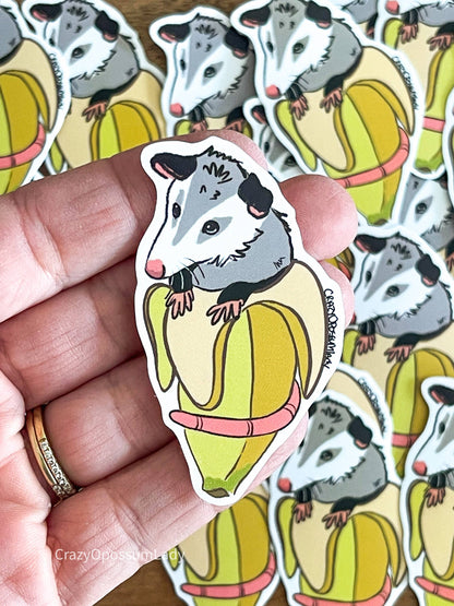 Banana Opossum Vinyl Sticker