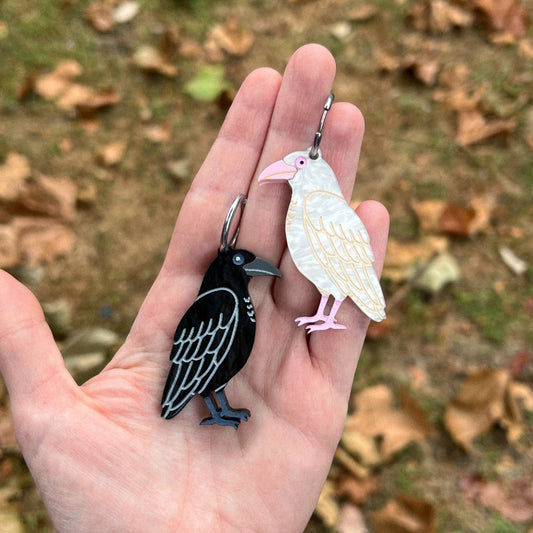 White and Black Raven Earrings