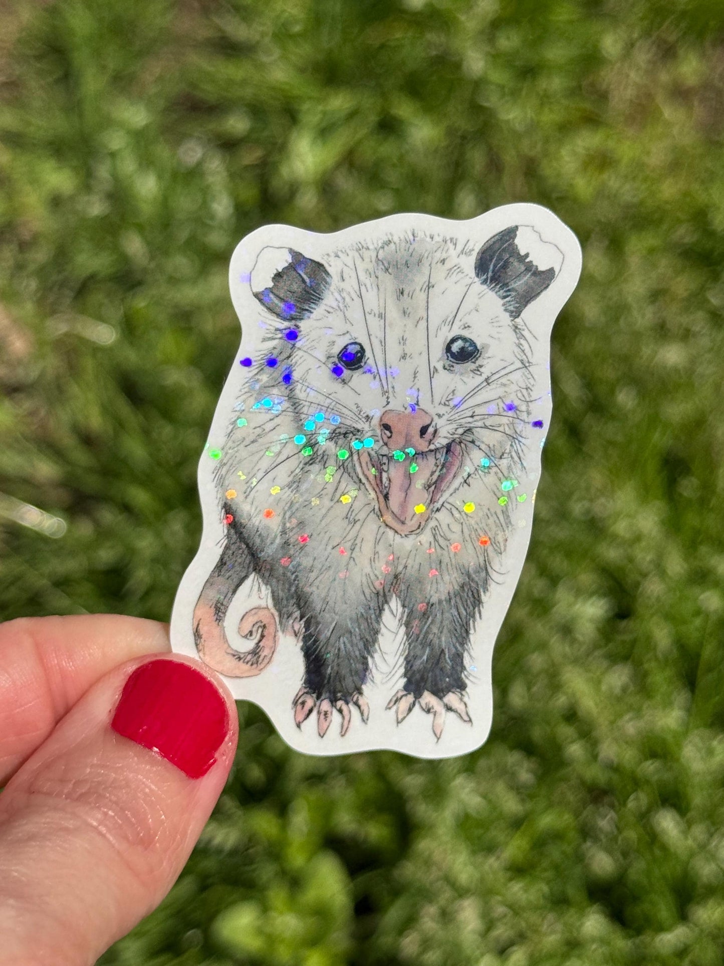 Smiling Opossum Joey Glitter Vinyl Sticker