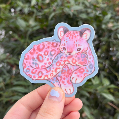 Cuddly Snow Leopard Vinyl Sticker